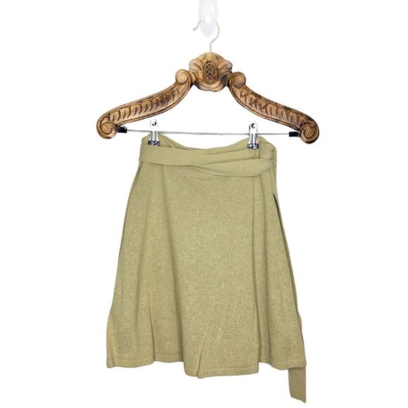 Zara Skirt Wrap Mini Knit Dark Chartreuse Green Yellow A Line Small - Picture 2 of 6